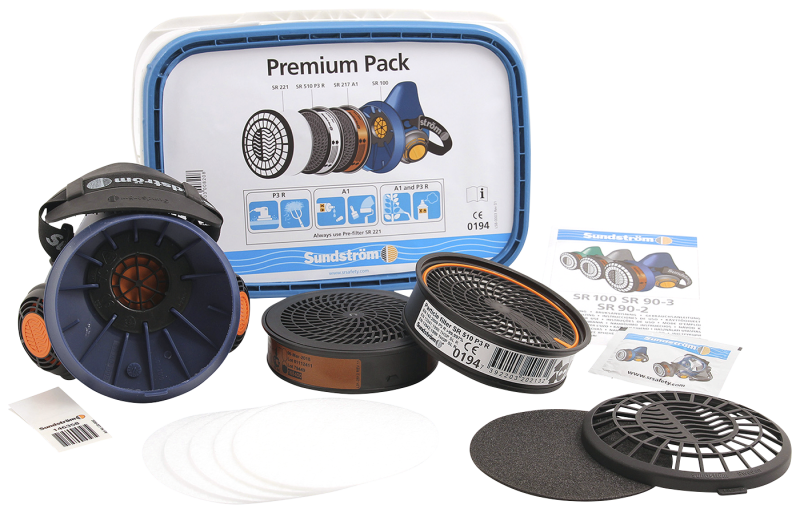Halvmaske SR 100 M/L med P3 og A1 filter - Premium pakke