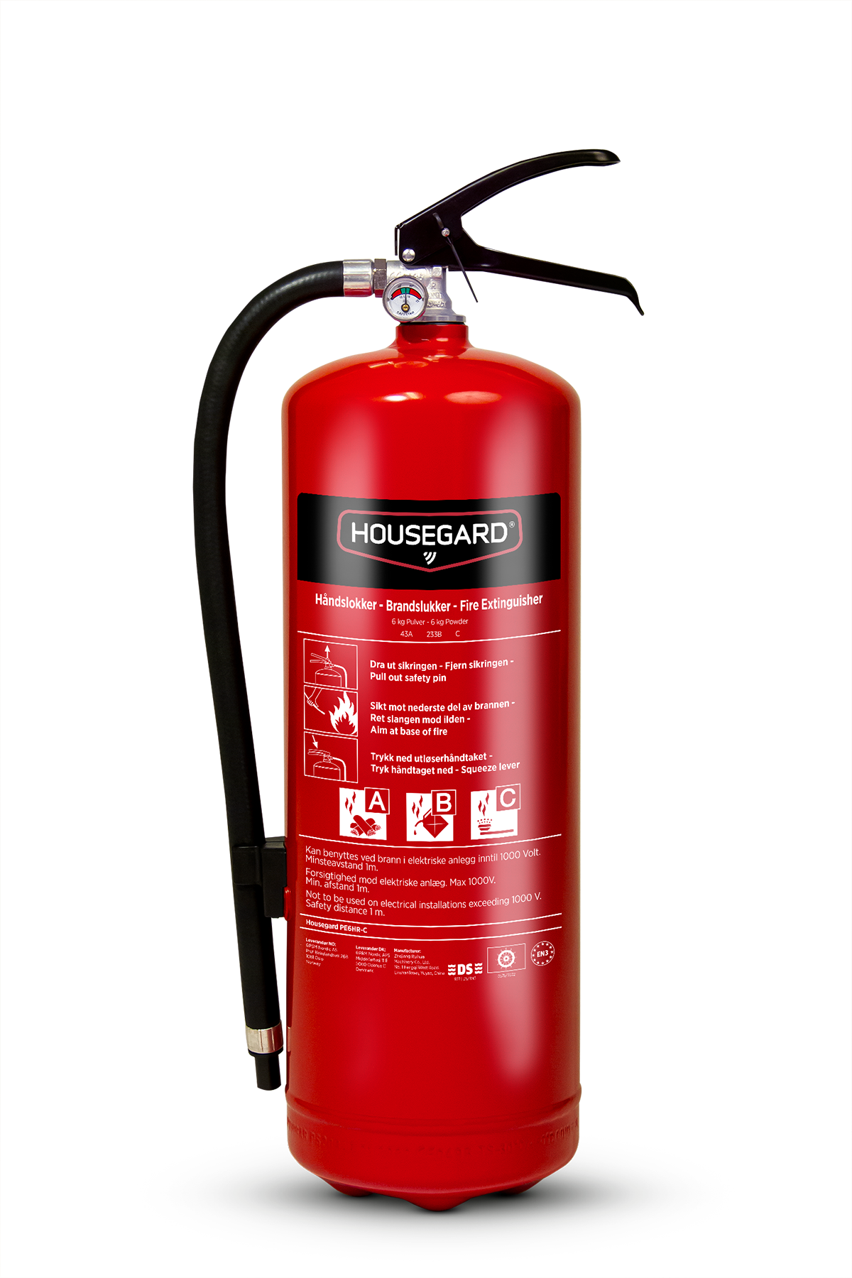 Pulverslukker 6 kg PE6HR-C, 43A-233B-C