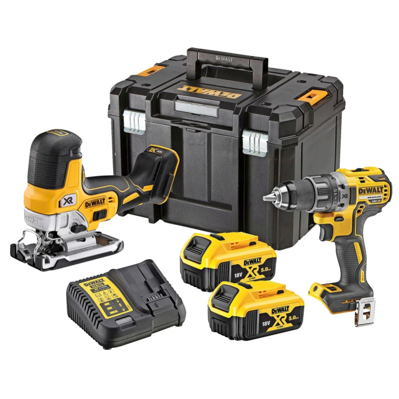 Dewalt 18v Xr Sæt Med Boremaskine Og Stiksav Inkl 5ah Batterier Dck298p2t-qw