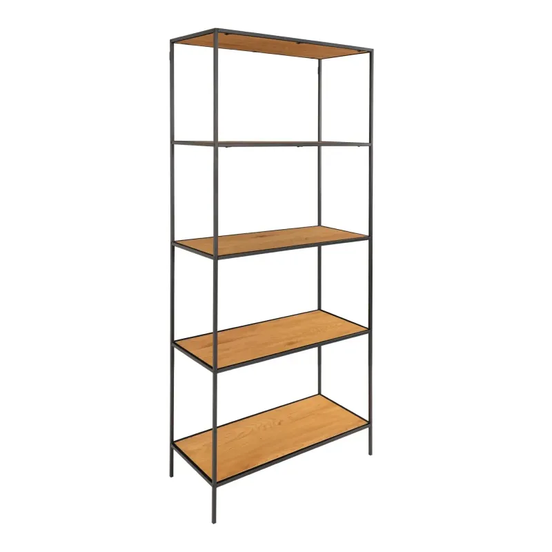 Reol Med Sort Ramme Og Egetrælook Hylder 80x36x170 Cm 3001105