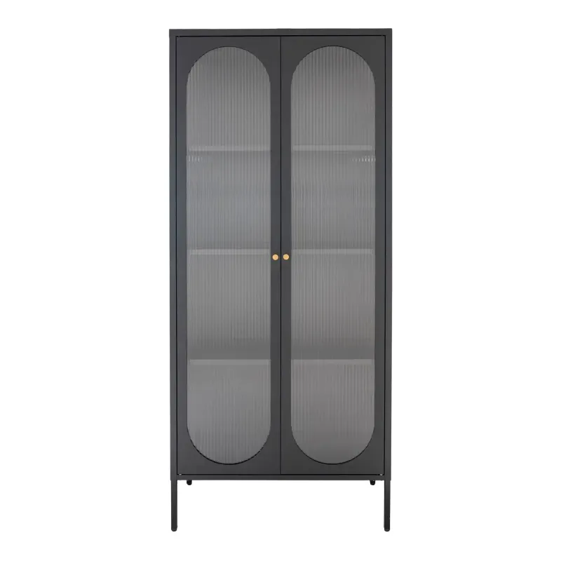 Vitrineskab Sort Med Riflet Glasdør 35x80x180 Cm 3001200