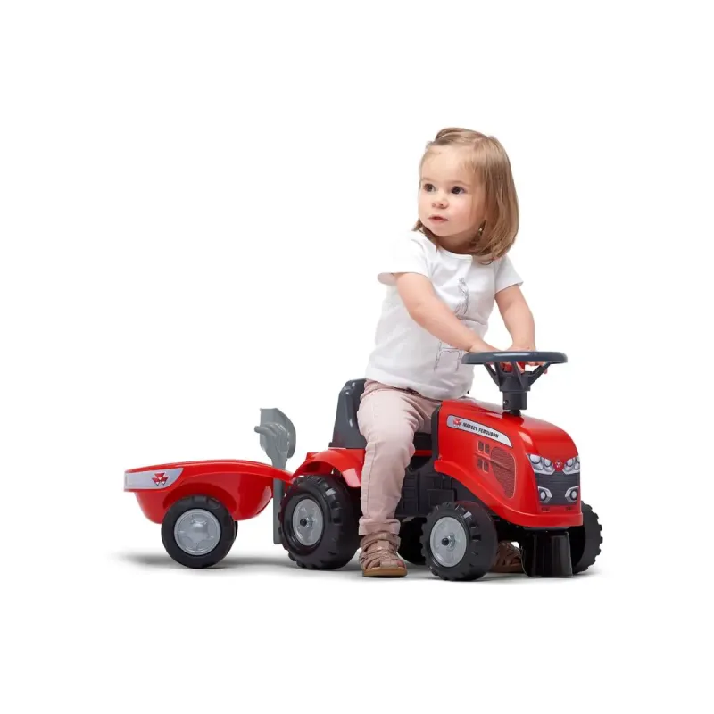Falk Baby Massey Ferguson Ride-on Traktor Trailer Rive Og Skovl