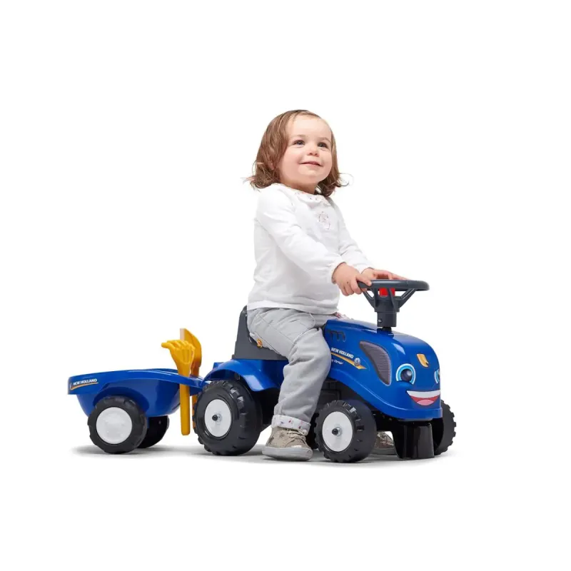 Falk Baby New Holland Ride-on Traktor Med Trailer Rive Og Skovl