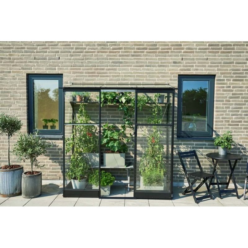 Halls Drivhus Qube Lean-to 26 Sort Mm Hærdet Glas F09935