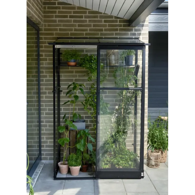 Halls Drivhus Qube Lean-to 42 Sort Mm Hærdet Glas F09934