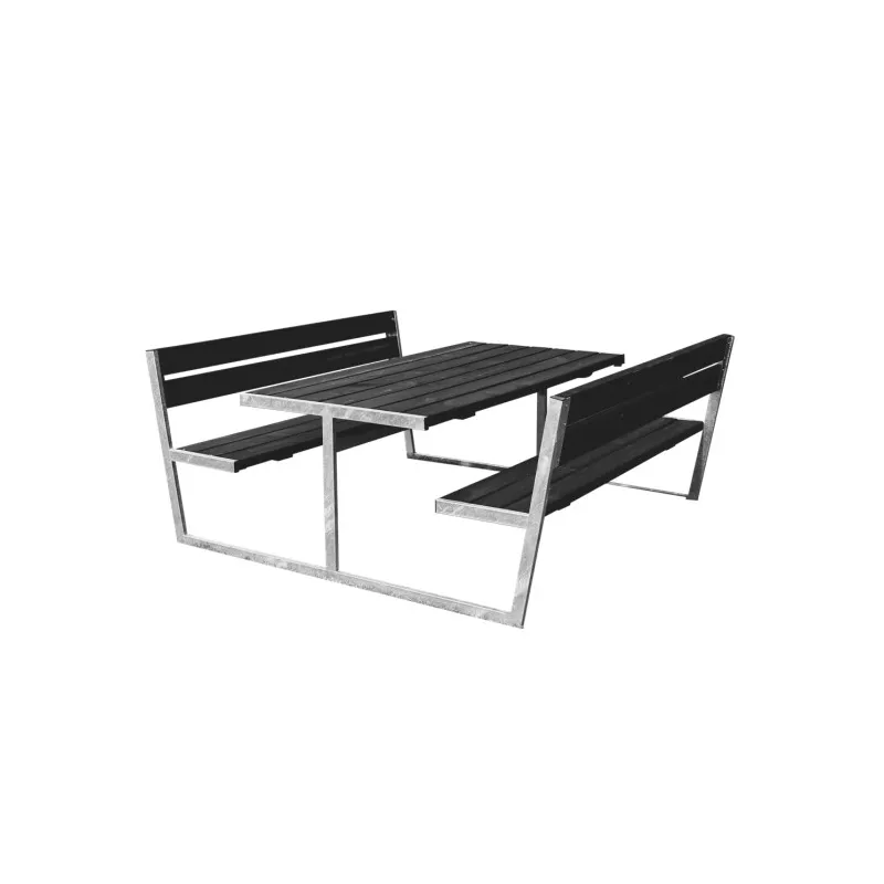 Hortus Bord- Bænksæt Quot Thor Quot Sort Grundmalet Og Galvaniseret Stel Med Ryg : 180 : 205 Cm 801-084