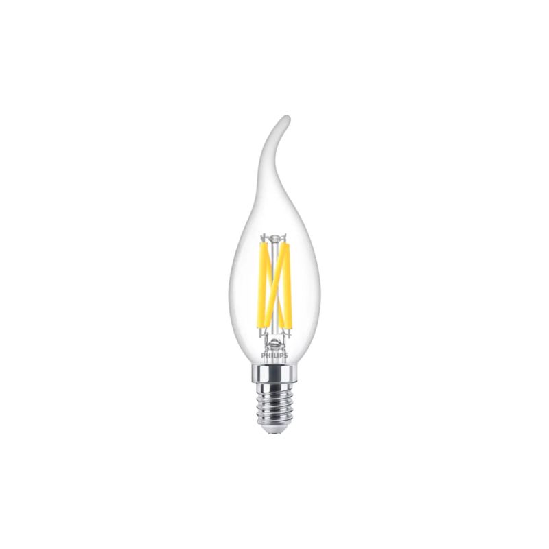Philips Ledclassicfilament 40w Kerte Med Bøjet Top E14 Varm Hvid Klar Dæmpbar Stk 8718699645984