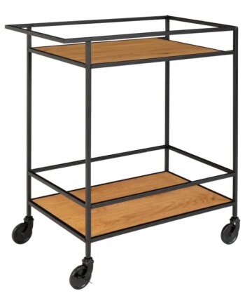 Barvogn Med Sort Ramme På Hjul Og To Egetræslook Hylder 68x40x79 Cm 2101535