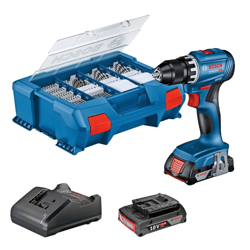 Bosch Akkubore- Skruemaskine Gsr 18v-45 2x2ah 82ac -boxx 06019k3205