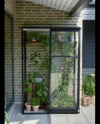 Halls Drivhus Qube Lean-to 42 Sort      Mm Hærdet Glas  F09934