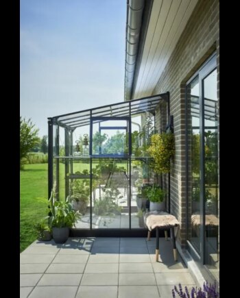 Halls Qube Lean-to     M2 Sort Drivhus      Mm Hærdet Glas  F09936