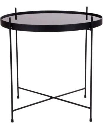 Hjørnebord   Sort Stål Med Glasn ø48xh48 Cm 2101100