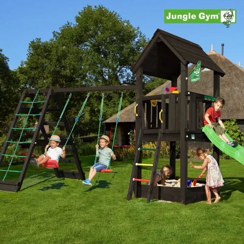 Jungle Gym Club Legetårn Komplet Inkl  Climb Module Xtra Ekskl  Rutschebane  Grundmalet Sort 806-284cb