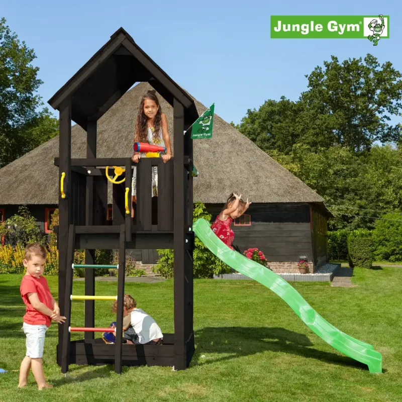 Jungle Gym Club Legetårn Komplet Inkl  Rutschebane  Grundmalet Sort 806-284