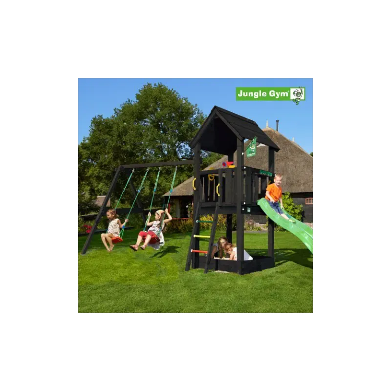 Jungle Gym Club Legetårn Komplet Inkl  Swing Module Xtra Ekskl  Rutschebane  Grundmalet Sort 806-284sb
