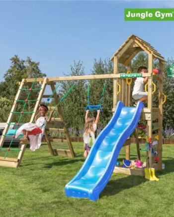 Jungle Gym Cocoon Legetårn Komplet Inkl  Klatremodul   Og Blå Rutschebane 804-071c2b