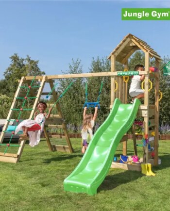 Jungle Gym Cocoon Legetårn Komplet Inkl  Klatremodul   Og Mørkegrøn Rutschebane 804-071c2g