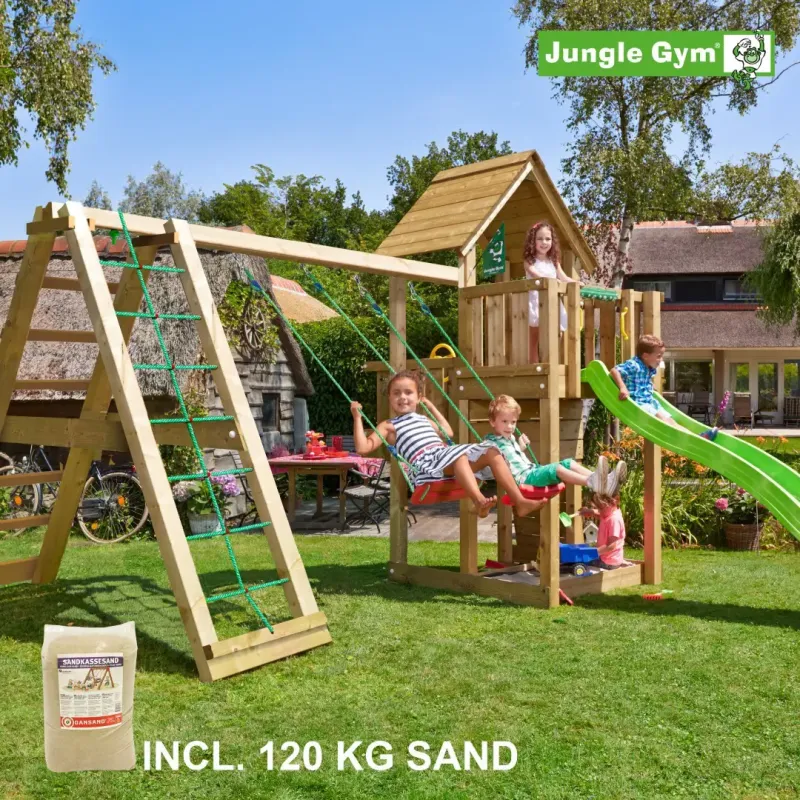 Jungle Gym Cubby Legetårn Komplet Inkl  Climb Module Xtra  120 Kg Sand Og Grøn Rutschebane 804-269cxsg