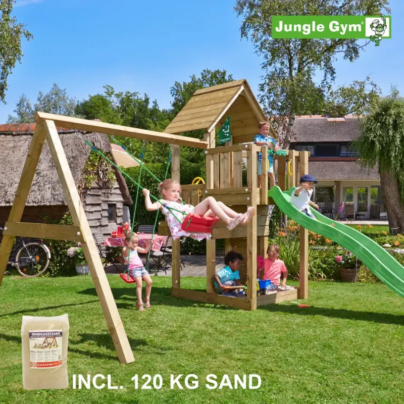 Jungle Gym Cubby Legetårn Komplet Inkl  Swing Module Xtra  120 Kg Sand Og Grøn Rutschebane 804-269sxsg