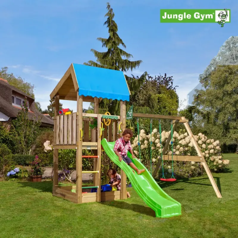 Jungle Gym Home Legetårn Komplet Inkl  Swing Module Xtra Ekskl  Rutschebane 804-315sb