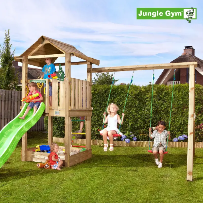 Jungle Gym House Legetårn Komplet Inkl  Swing Module Xtra Og Rutschebane 804-312nsx
