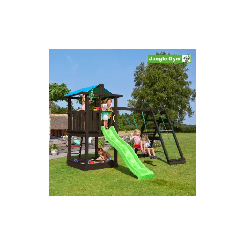 Jungle Gym Hut Legetårn Komplet Inkl  Climb Module Xtra Ekskl  Rutschebane  Grundmalet Sort 806-282cb