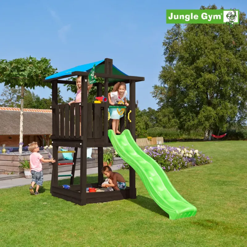 Jungle Gym Hut Legetårn Komplet Inkl  Rutschebane  Grundmalet Sort 806-282