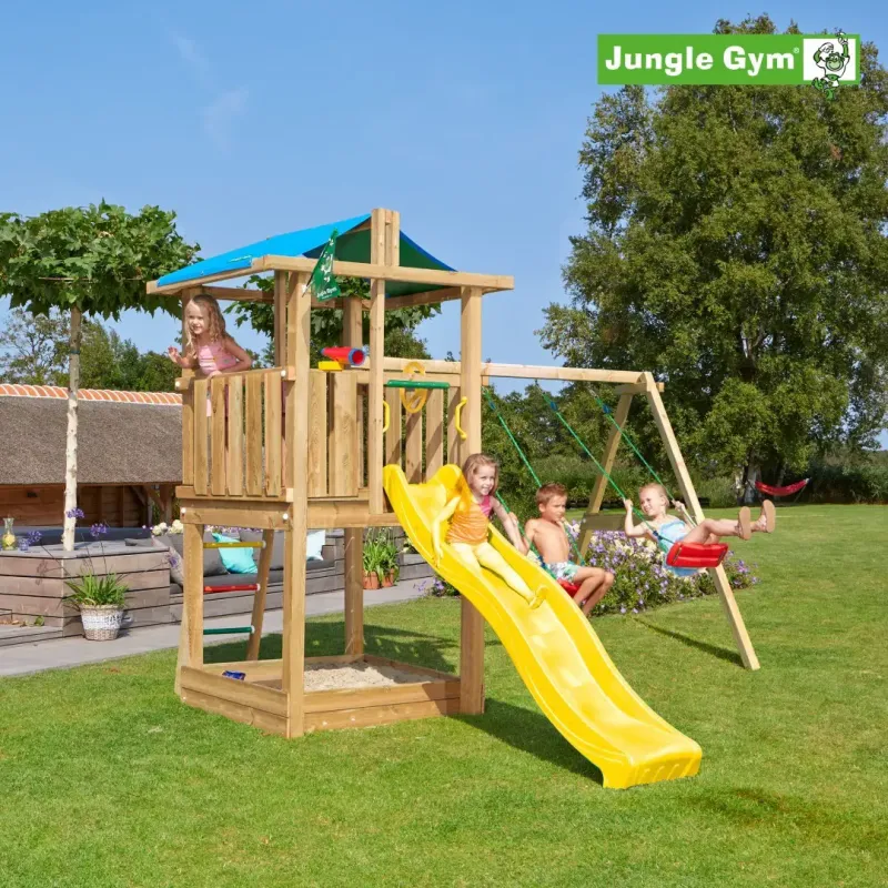Jungle Gym Hut Legetårn Komplet Inkl  Swing Module Xtra Ekskl  Rutschebane 804-282sb