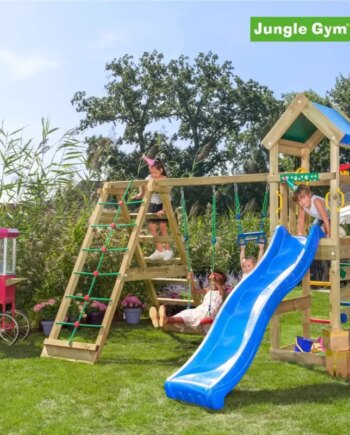 Jungle Gym Patio Legetårn Komplet Inkl  Klatremodul   Og Blå Rutschebane 804-070c2b