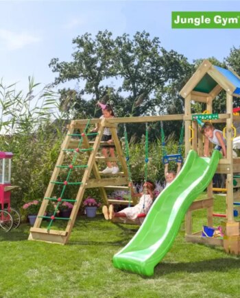 Jungle Gym Patio Legetårn Komplet Inkl  Klatremodul   Og Mørkegrøn Rutschebane 804-070c2g