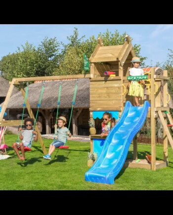 Jungle Gym Resort Legetårn Komplet Inkl  Gyngemodul Og Blå Rutschebane 804-087s2b