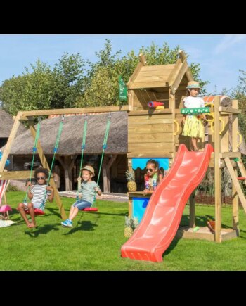 Jungle Gym Resort Legetårn Komplet Inkl  Gyngemodul Og Rød Rutschebane 804-087s2r
