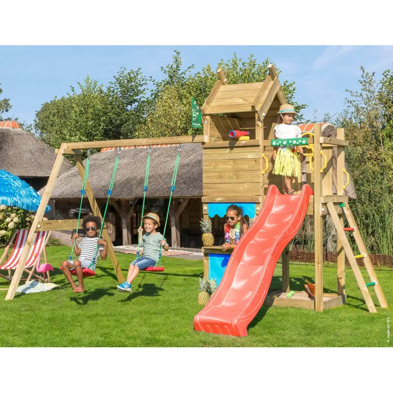 Jungle Gym Resort Legetårn Komplet Inkl Gyngemodul Og Rød Rutschebane 804-087s2r