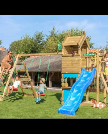 Jungle Gym Resort Legetårn Komplet Inkl  Klatremodul Og Blå Rutschebane 804-087c2b