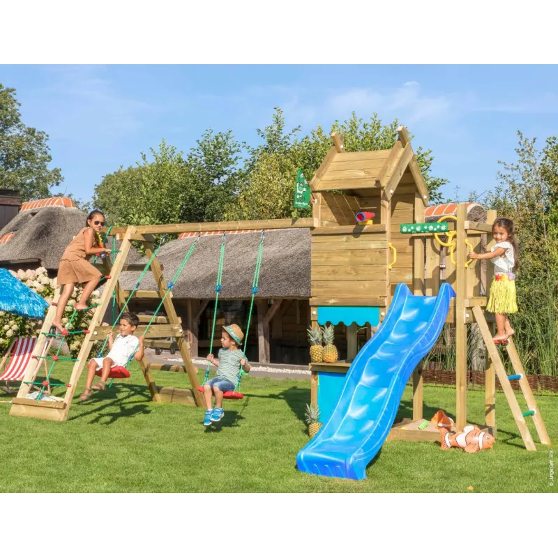 Jungle Gym Resort Legetårn Komplet Inkl Klatremodul Og Blå Rutschebane 804-087c2b