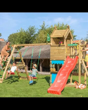 Jungle Gym Resort Legetårn Komplet Inkl  Klatremodul Og Rød Rutschebane 804-087c2r