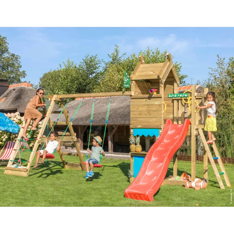 Jungle Gym Resort Legetårn Komplet Inkl Klatremodul Og Rød Rutschebane 804-087c2r