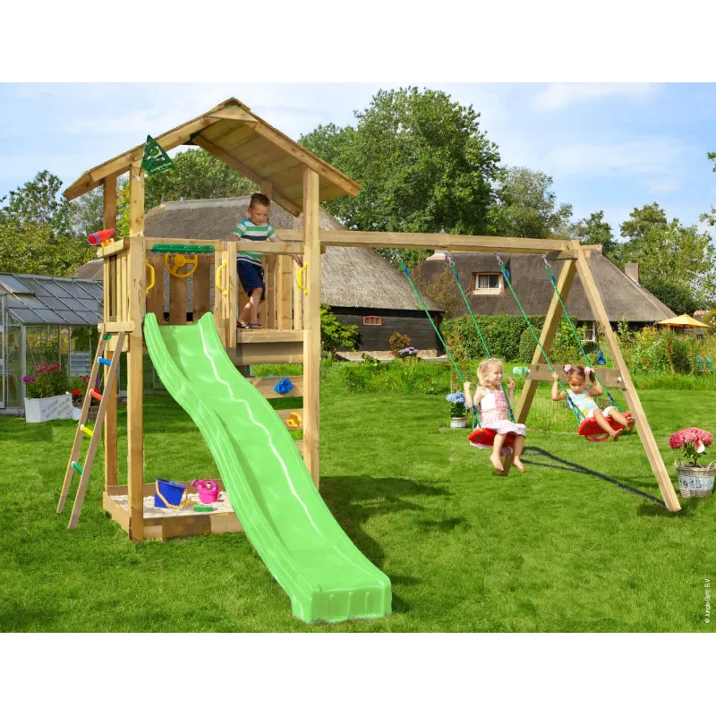 Jungle Gym Sierra Legetårn Komplet Inkl  Gyngemodul Og Grøn Rutschebane 804-291sxg