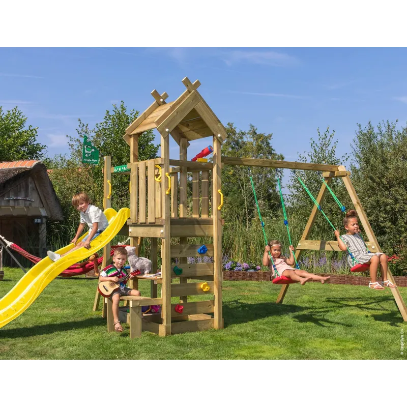 Jungle Gym Teepee Legetårn Komplet Inkl Gyngemodul Og Gul Rutschebane 804-088s2gu