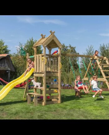 Jungle Gym Teepee Legetårn Komplet Inkl  Klatremodul Og Gul Rutschebane 804-088c2gu