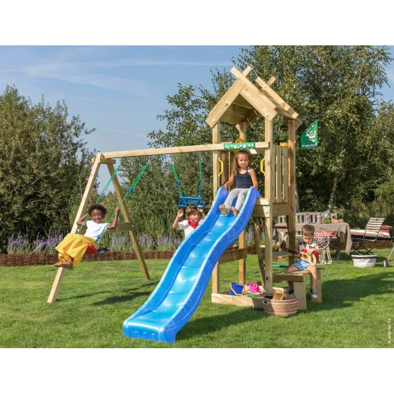 Jungle Gym Totem Legetårn Komplet Inkl Gyngemodul Og Blå Rutschebane 804-073s2b