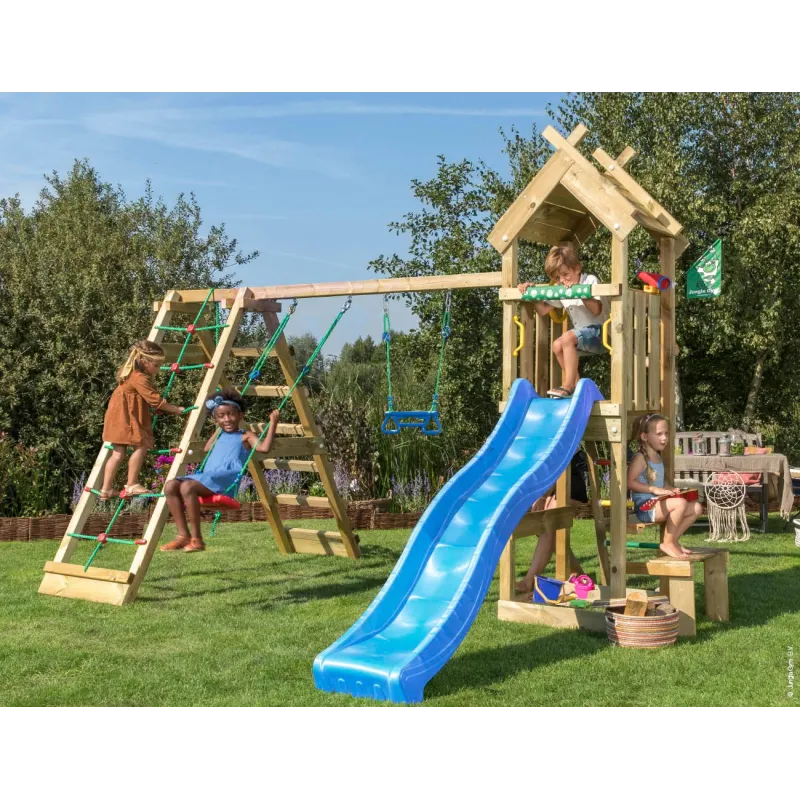 Jungle Gym Totem Legetårn Komplet Inkl Klatremodul Og Blå Rutschebane 804-073c2b