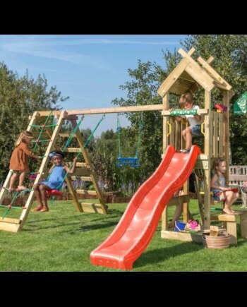 Jungle Gym Totem Legetårn Komplet Inkl  Klatremodul Og Rød Rutschebane 804-073c2r