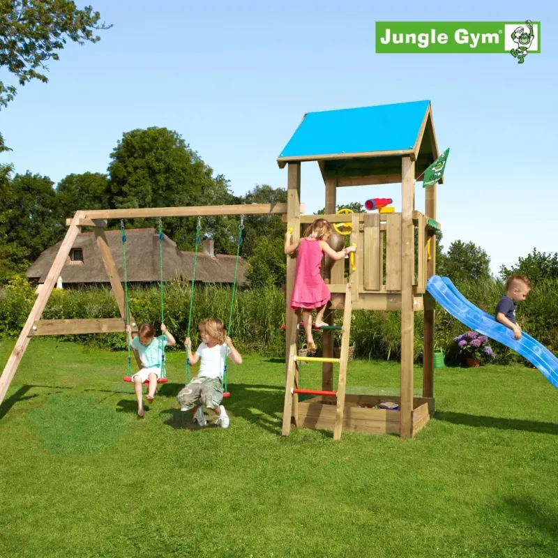 Junlge Gym Castle Legetårn Komplet Inkl  Swing Module Xtra Og Rutschebane 804-280nsx