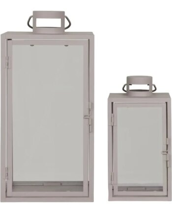 Lanterne   Beige-grå Metal Med Håndtagn Sæt Af   6407520