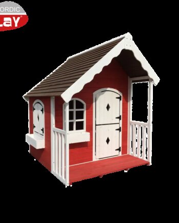 Legehus   Malet Træ Med Veranda  130x140x150 Cm Rød Hvid
