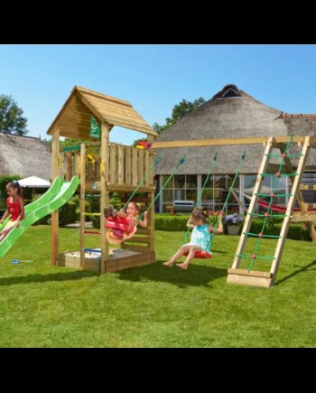 Legetårn Komplet Jungle Gym Cabin     Inkl  Climb Modul Og Grøn Rutsjebane