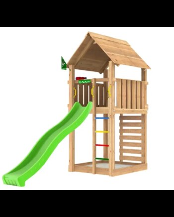 Legetårn Komplet Jungle Gym Cabin     Inkl  Grøn Rutsjebane
