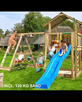 Legetårn Komplet Jungle Gym Chalet     Inkl  Climb Module   Tra  120 Kg Sand Og Blå Rutschebane 804-432cxsb