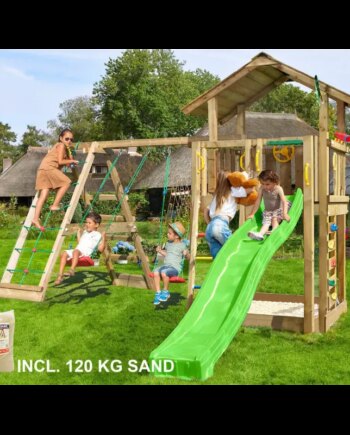 Legetårn Komplet Jungle Gym Chalet     Inkl  Climb Module   Tra  120 Kg Sand Og Grøn Rutschebane 804-432cxsg